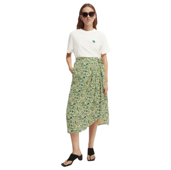 Scotch & Soda x Free People Skirt Women's S Green Floral Wrap Midi NWT - Picture 9 of 10